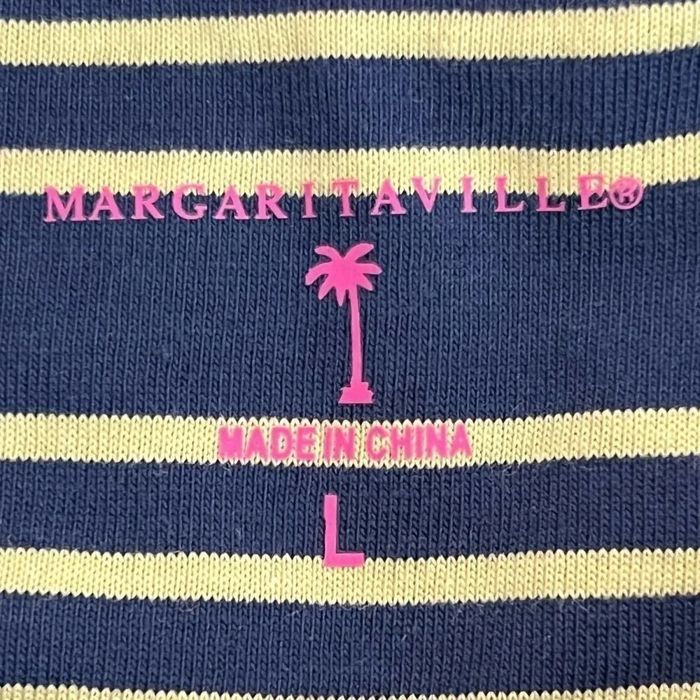 Margaritaville Men's Blue & Chartreuse Striped Polo with UPF +30 Large NWT